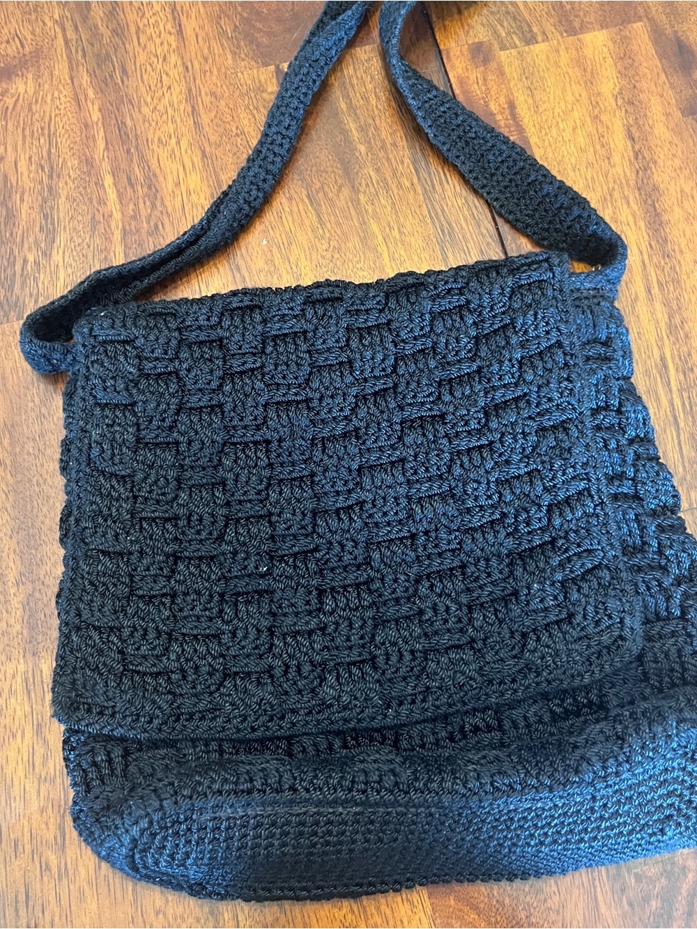 The Sak Black Crochet Woven Flap Shoulder Bag Boho Purse